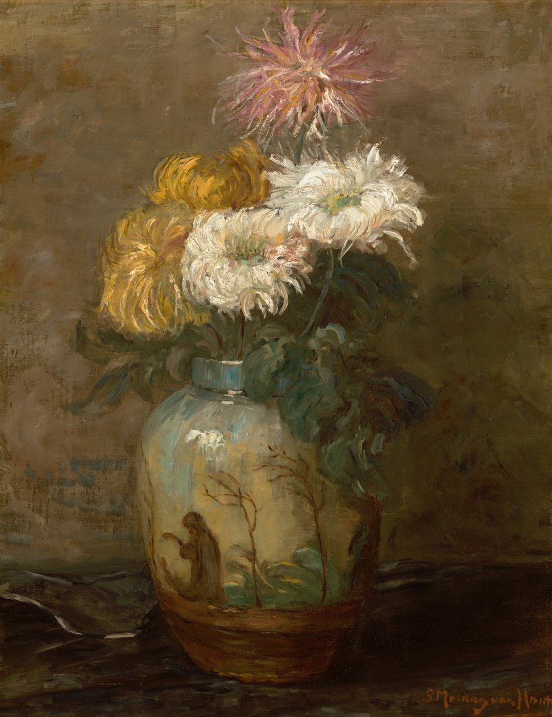 Sientje Mesdag-van Houten (1834–1909), Chrysanten in een vaas, ca. 1880–1900, olieverf op doek, collectie Museum Panorama Mesdag.
